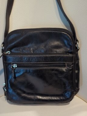 Aurielle Black Leather Compact Crossbody with Front Zip Pocket